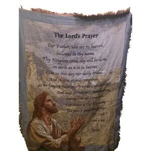 Christian Woven Tapestry Throw Blanket The Lord's Prayer Jesus Praying Religious